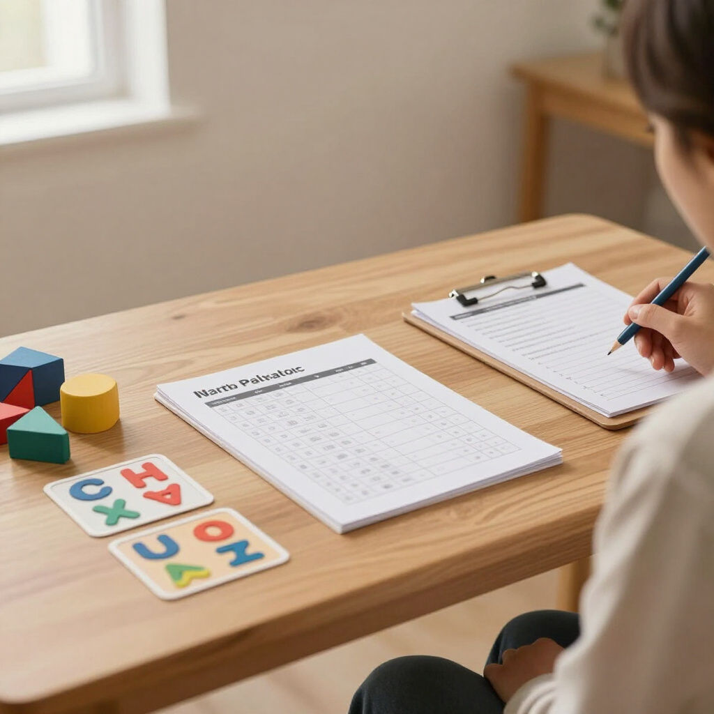Dyslexia assessment activities on a table